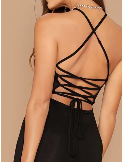 Buy Shein Lace Up Backless Unitard Jumpsuit Online Topofstyle