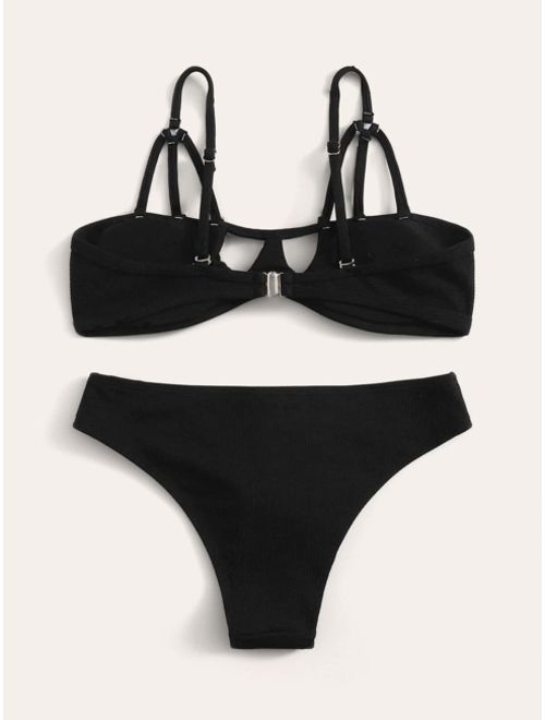 Buy Shein Rib Cut Out Top With High Cut Bikini Set Online Topofstyle