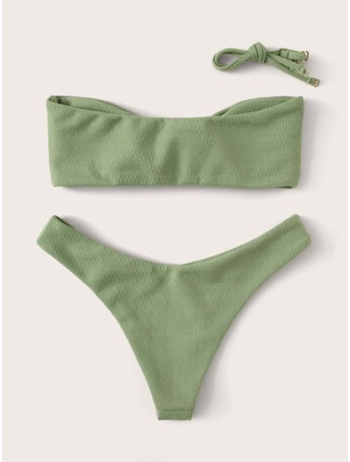 Buy Textured Knot Front Bandeau With High Cut Bikini Online Topofstyle