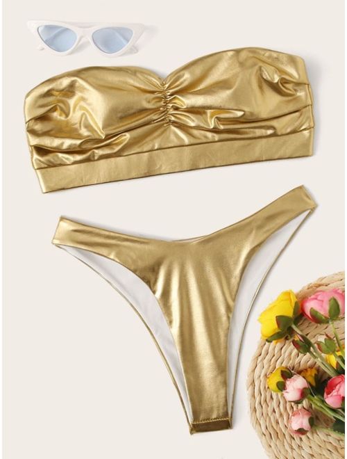 Buy Metallic Bandeau With High Cut Bikini Set Online Topofstyle