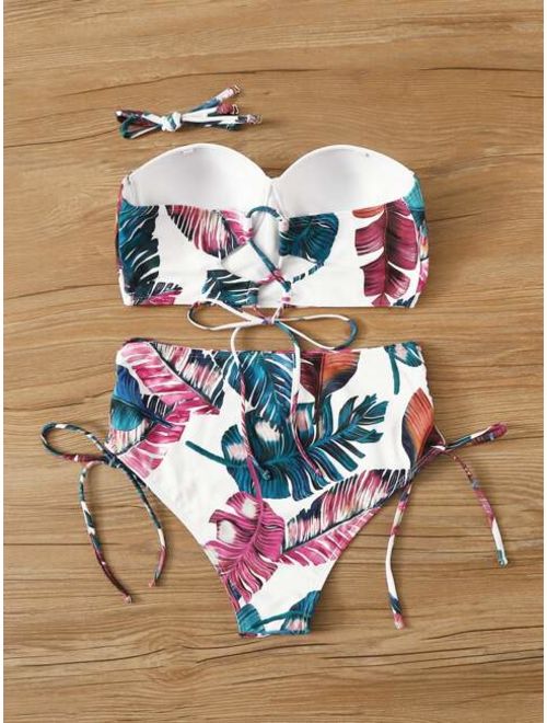 Buy Palm Random Print Bandeau With Tie Side Bikini Set Online Topofstyle