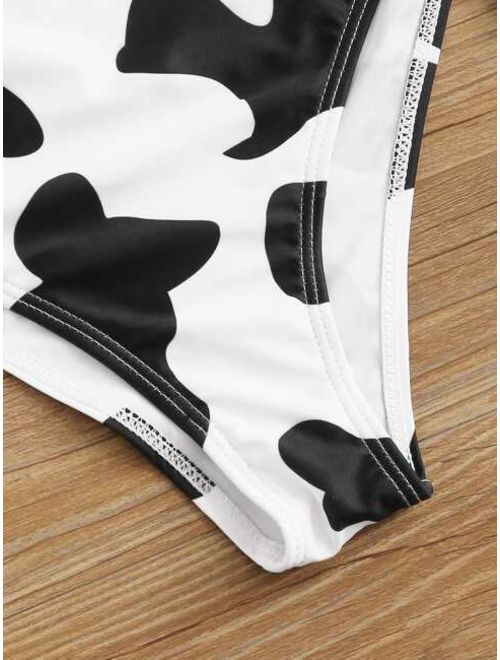 Buy Shein Cow Print Bandeau With Tie Side Bikini Online Topofstyle