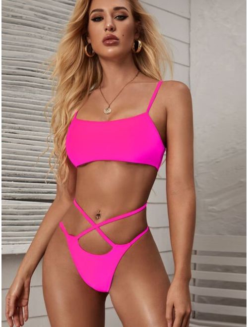 Buy Shein Neon Pink Tie Back Bikini Set Online Topofstyle