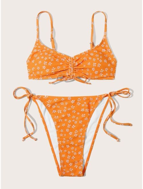 Buy Ditsy Floral Drawstring Tie Side Bikini Swimsuit Online Topofstyle