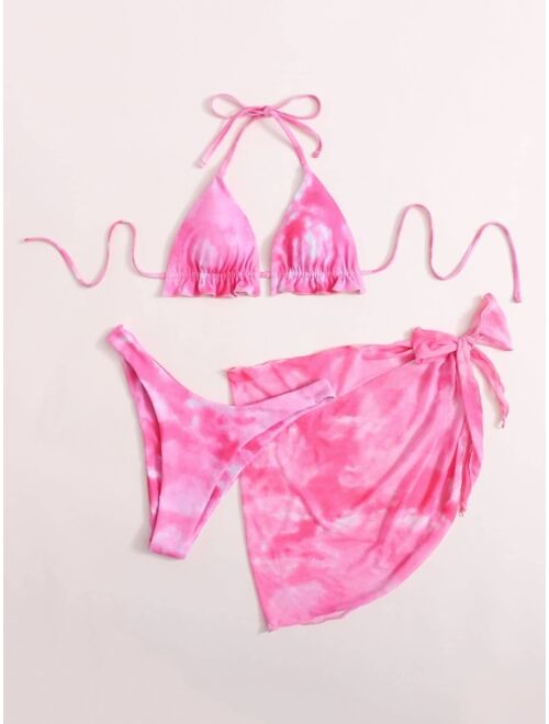 Buy Pack Tie Dye Triangle Bikini Swimsuit With Beach Skirt Online