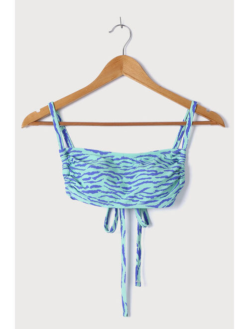 Buy Lulus Surf S Up Mint Zebra Print Tie Back String Bikini Top Online