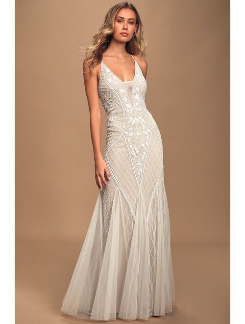 Buy Lulus This I Promise You White And Nude Beaded Sequin Maxi Dress