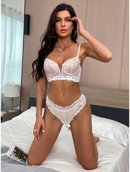 Buy Shein Nina Bonheur Floral Lace Contrast Mesh Lingerie Set Online