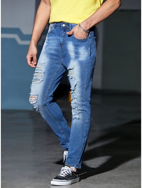 Buy Shein Men Ripped Straight Leg Jeans Online Topofstyle