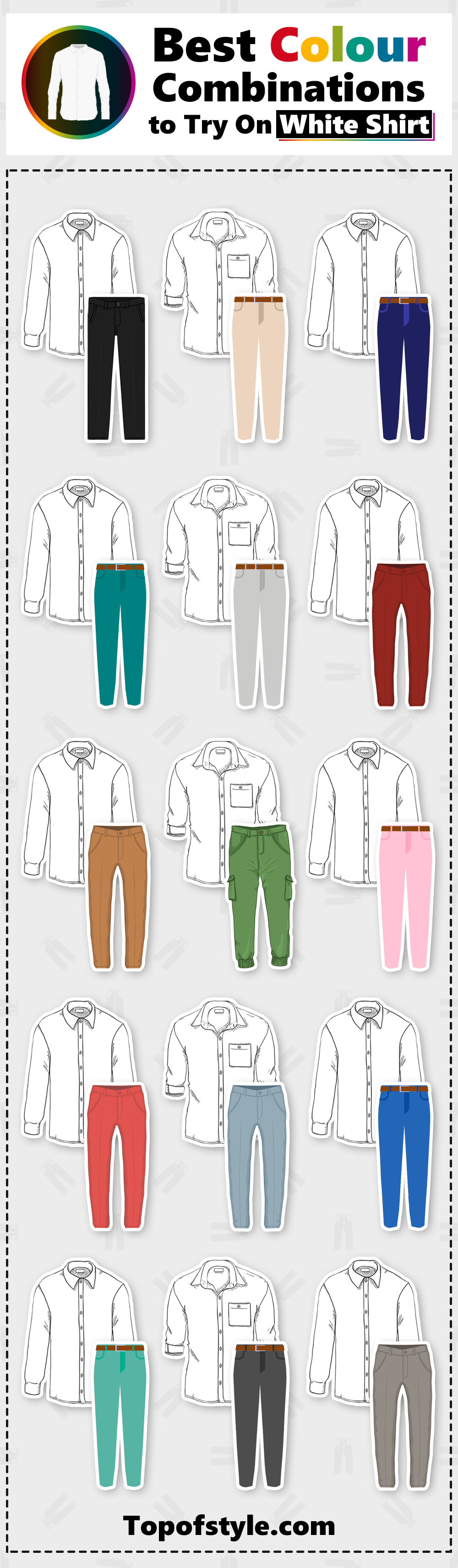 Men's Guide to Matching Pant Shirt Color Combination - LooksGud.com | White  shirt men, Polo shirt women, Mens fashion suits