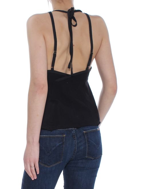 FREE PEOPLE Womens Black Sleeveless V Neck Button Up Top Size: L