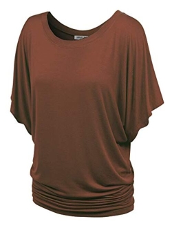 Lock and Love Women's Solid Short Sleeve Boat Crew Neck V Neck Dolman Top XS - 5XL Plus Size Made in USA