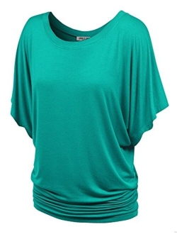 Lock and Love Women's Solid Short Sleeve Boat Crew Neck V Neck Dolman Top XS - 5XL Plus Size Made in USA