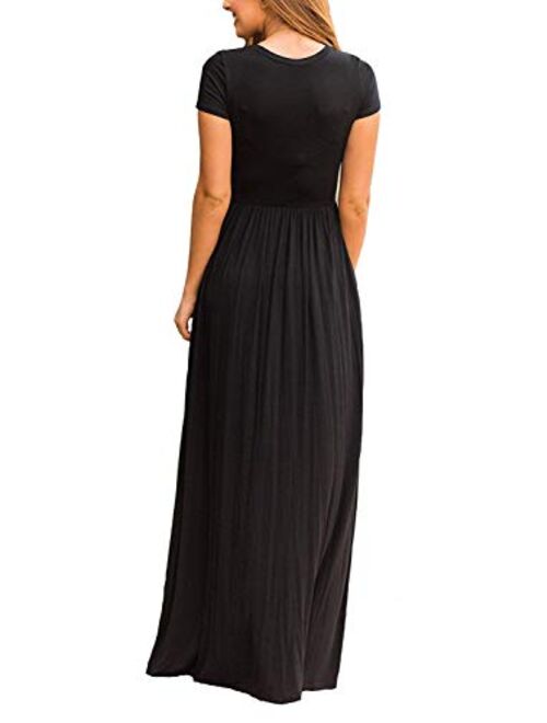 DEARCASE Short Sleeve Loose Plain Casual Long Maxi Dresses With Pockets