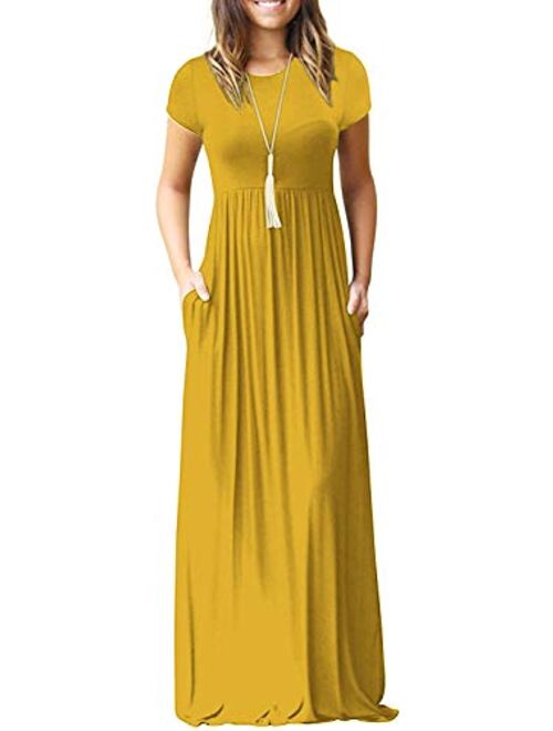 DEARCASE Short Sleeve Loose Plain Casual Long Maxi Dresses With Pockets