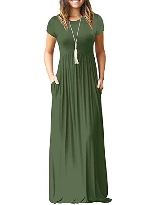 DEARCASE Short Sleeve Loose Plain Casual Long Maxi Dresses With Pockets
