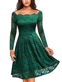 MISSMAY Women's Vintage Floral Lace Off Shoulder Cocktail Formal Swing Dress