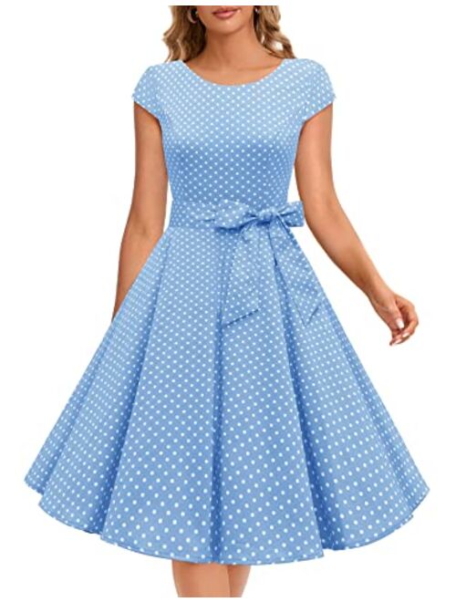 Dressystar Cap-Sleeve Vintage 1950s Retro Rockabilly Prom Dresses With Belt