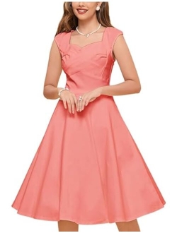 Women's 1950s Retro Vintage Cap Sleeve Party Swing Dress