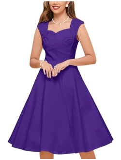 Women's 1950s Retro Vintage Cap Sleeve Party Swing Dress