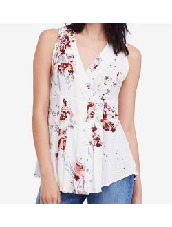 Womens Ivory Floral Sleeveless V Neck Tunic Top Size: XS