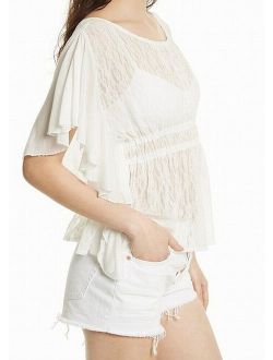 NEW Ivory Womens Size Small S V-Back Lace Ruffled Knit Top