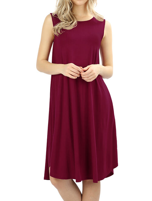 Womens Sleeveless Round Neck Knee Length Tunic Swing Dress