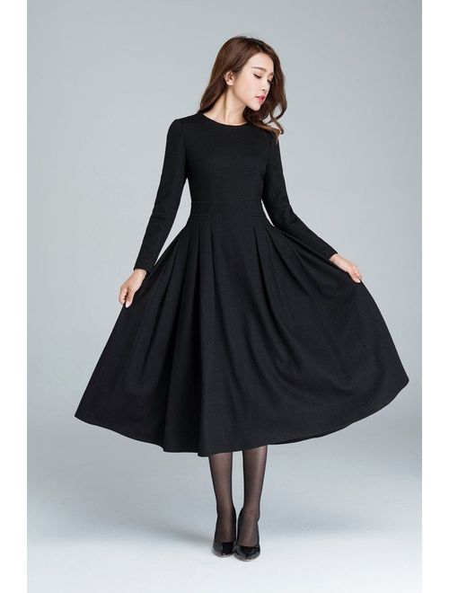 Buy Long black dress, wool dress, winter dress, pleated dress, handmade ...