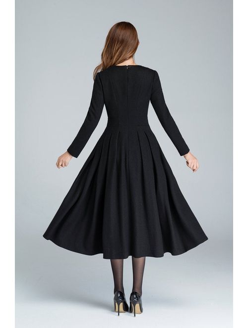 Buy Long black dress, wool dress, winter dress, pleated dress, handmade ...