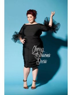 Little Black Plus Size Dress with Tulle Sleeves, 020.216