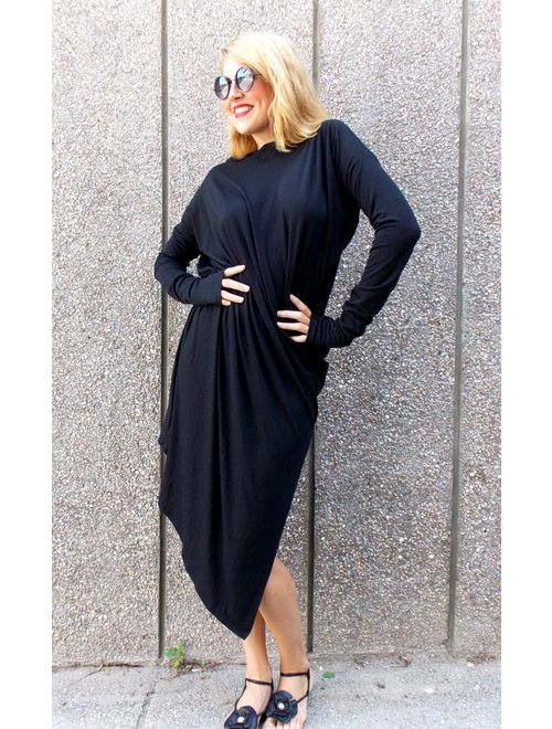 Dress for Women Summer Maxi Dress Wrap Party Robe Casual Plus Size Outfit Women&#39;s Clothing Basic Shift Draped Dress Thumbhole Sleeves TDK01