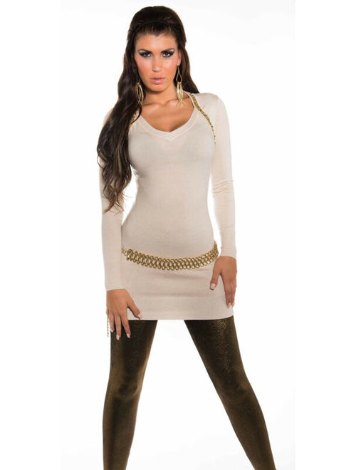 Women's Long Sweater with Gold Pearl - One Size (S/M/L)