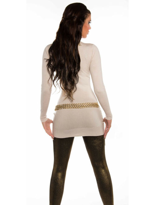 Women's Long Sweater with Gold Pearl - One Size (S/M/L)