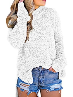 Imily Bela Womens Fuzzy Knitted Sweater Sherpa Fleece Side Slit Full Sleeve Jumper Outwears