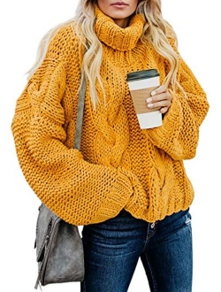 Chunky Turtleneck Sweaters for Women Long Sleeve Knit Pullover Sweater Jumper Tops