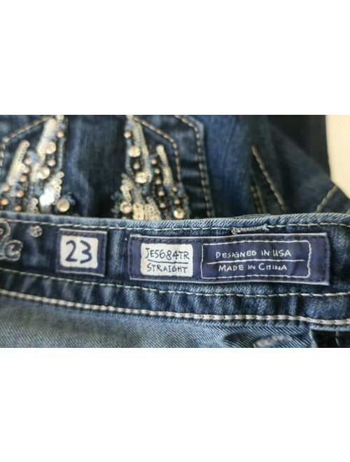 B6404 Women's MISS ME Embellished Fallen Angel Wing Straight Denim Jeans Size 23