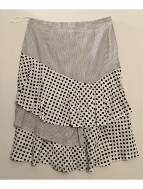 Anthropologie Monarc Vernazza Skirt Black White Stripe Polka Dot Size XL