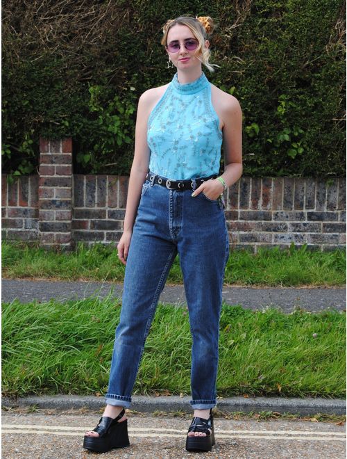 90s Vintage Super High Waisted Mid Wash Mom Jeans