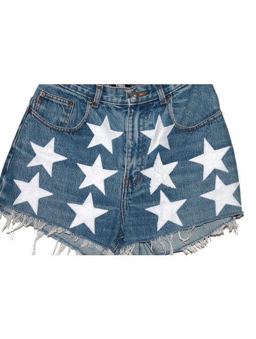 high waist denim short with embroidered stars NASHVILLE - Joyfripe Paris