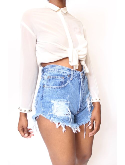 All Sizes Destroyed Ripped Distress High Waist Shorts Plus Sizes