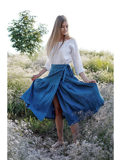 SABRINA wrap Skirt, Custom Color, Soft Linen Skirt, Ruffled Maxi Skirt, Linen Wrap Skirt, Long Wrap Skirt, Linen Maxi Skirt, Boho Skirt