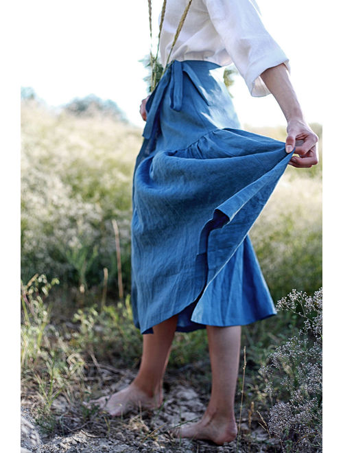 SABRINA wrap Skirt, Custom Color, Soft Linen Skirt, Ruffled Maxi Skirt, Linen Wrap Skirt, Long Wrap Skirt, Linen Maxi Skirt, Boho Skirt