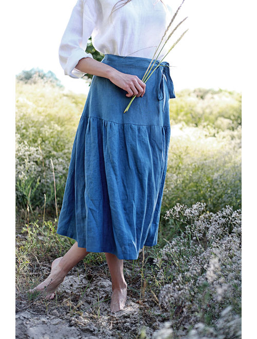 SABRINA wrap Skirt, Custom Color, Soft Linen Skirt, Ruffled Maxi Skirt, Linen Wrap Skirt, Long Wrap Skirt, Linen Maxi Skirt, Boho Skirt