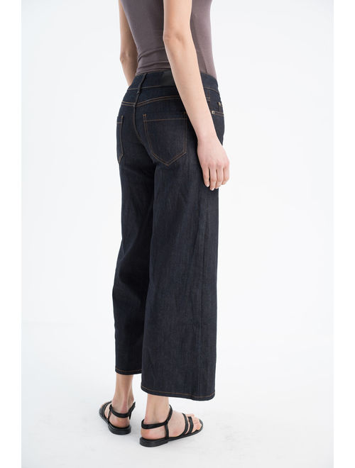 Designer Dark Blue Capri Jeans / Wide Leg Jeans / Loose Jeans / Cropped Jeans / Culottes Pants / Marcellamoda - MP1055