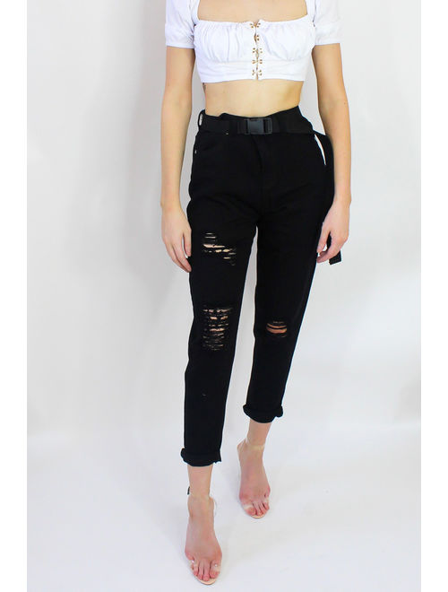 Mid Rise Distressed Boyfriend Jeans