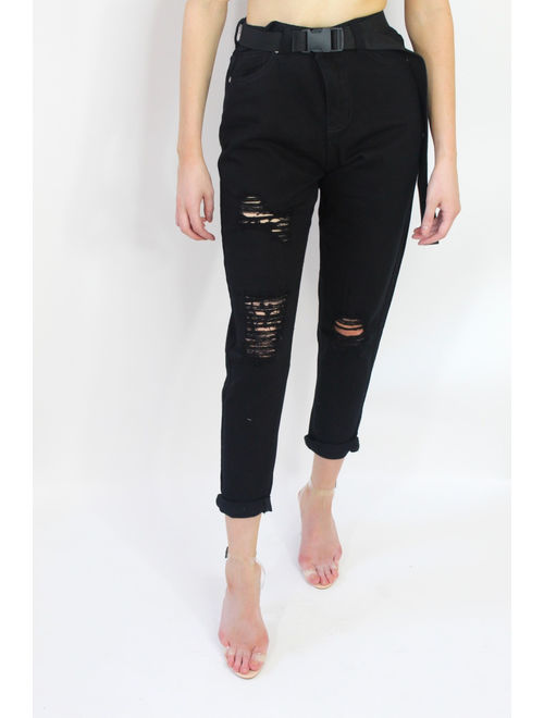 Mid Rise Distressed Boyfriend Jeans