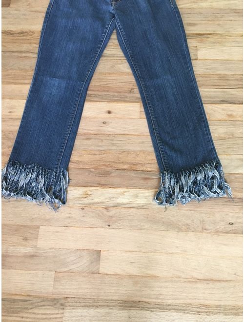 UPCycled Denim Fringed Womens Jeans Size 10 - Boho Fringe Jeans - Fringe - Jeans