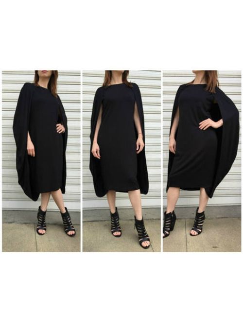 Black Dress / Oversize Cape Dress / Fashion Extravagant Dress / Unique Maxi Dress / Women Elegant Dress - "All To Myself"