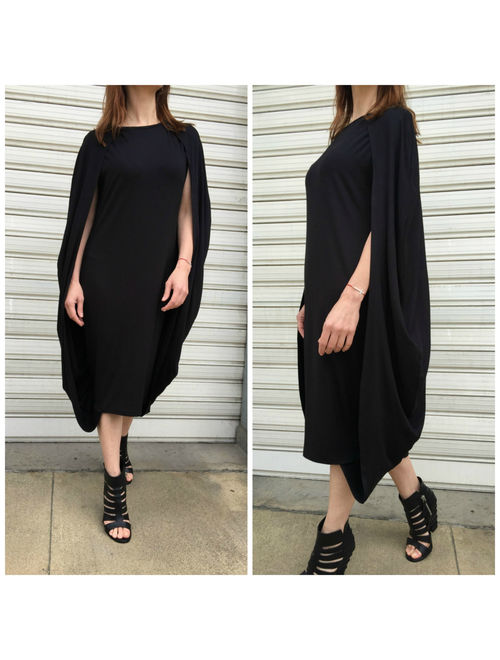 Black Dress / Oversize Cape Dress / Fashion Extravagant Dress / Unique Maxi Dress / Women Elegant Dress - "All To Myself"