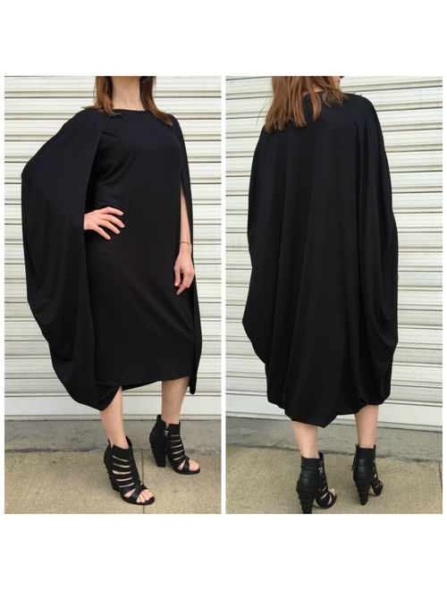 Black Dress / Oversize Cape Dress / Fashion Extravagant Dress / Unique Maxi Dress / Women Elegant Dress - "All To Myself"